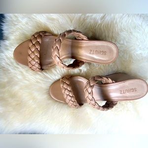 Schutz braided leather slide. Stone summer size 9.5. Block heel